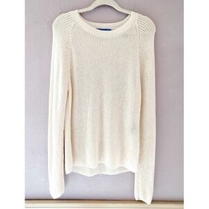 J.McLaughlin Linen Blend Open Knit Crewneck Sweater Boho Coastal Large